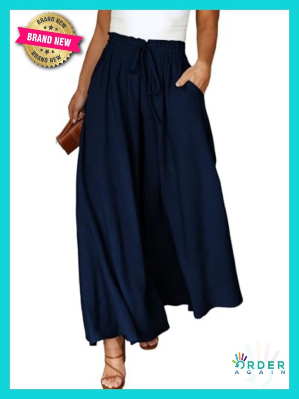 Plus Size Wide Leg Palazzo Pants with Pockets Elastic High Waist Flowy